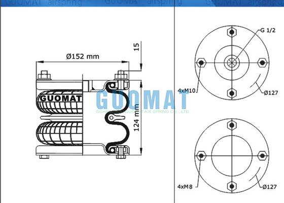 Do dobro industrial de choque do ar do DB 06219 de Dunlop tipo complicado foles da flange do metal da mola de ar 6x2