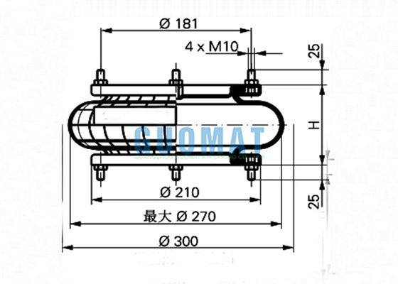 Os foles industriais do Firestone W01-R58-4057 do FS 210-10 DS da mola de ar de 4.1KG ContiTech denominam a montagem do parafuso do parafuso prisioneiro das bolsas a ar