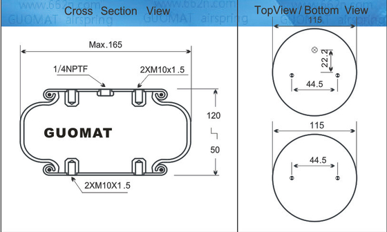 GUOMAT N.° 1B6080 Covas de borracha MAX Diâmetro 165 mm Molas de ar Referir-se a 1B5080