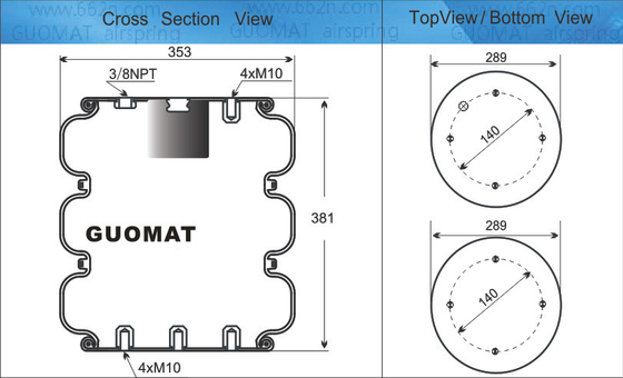 Primavera de ar industrial 4xM10 parafuso GUOMAT NO. 3B7383-3/8 Bellow No.3B383 Diâmetro natural 351mm