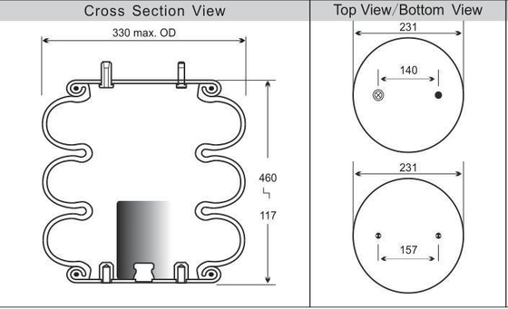 Suspensão de ar industrial tripla enrolada Contitech FT330-29 433 Para Ridewell