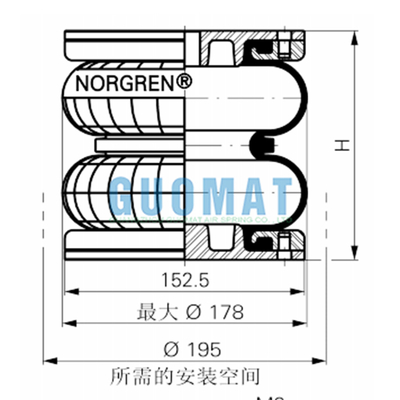 Fole de ar de dupla convolução Norgren PM/31062 6''X2 Mola pneumática compacta