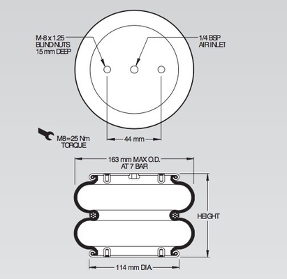 Airbag complicado dobro industrial dos airbags do Firestone W01M586160/do no. 25 de borracha dos foles