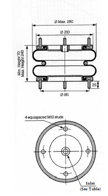 Os foles de borracha de aço industriais da mola de ar PNP305450112 10x2 de ContiTech FD 210-22 dobram o airbag complicado