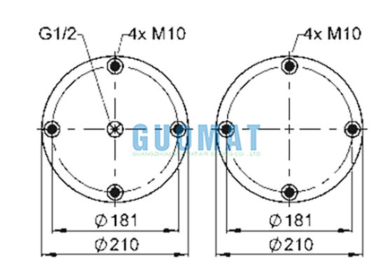 10''X2 Mola a ar industrial com fole de borracha preenchido com gás FD 210-22 1/2 M10 Contitech com flange