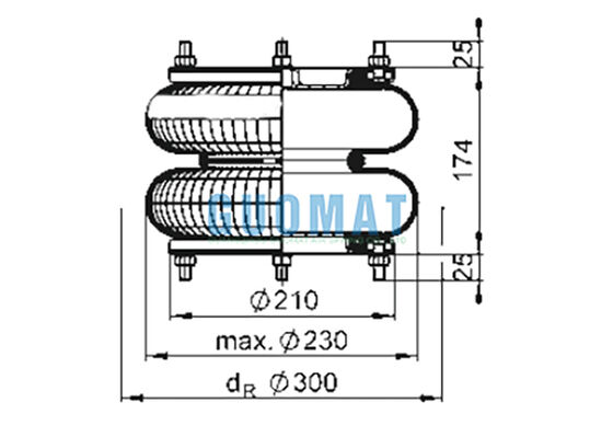 10''X2 Mola a ar industrial com fole de borracha preenchido com gás FD 210-22 1/2 M10 Contitech com flange